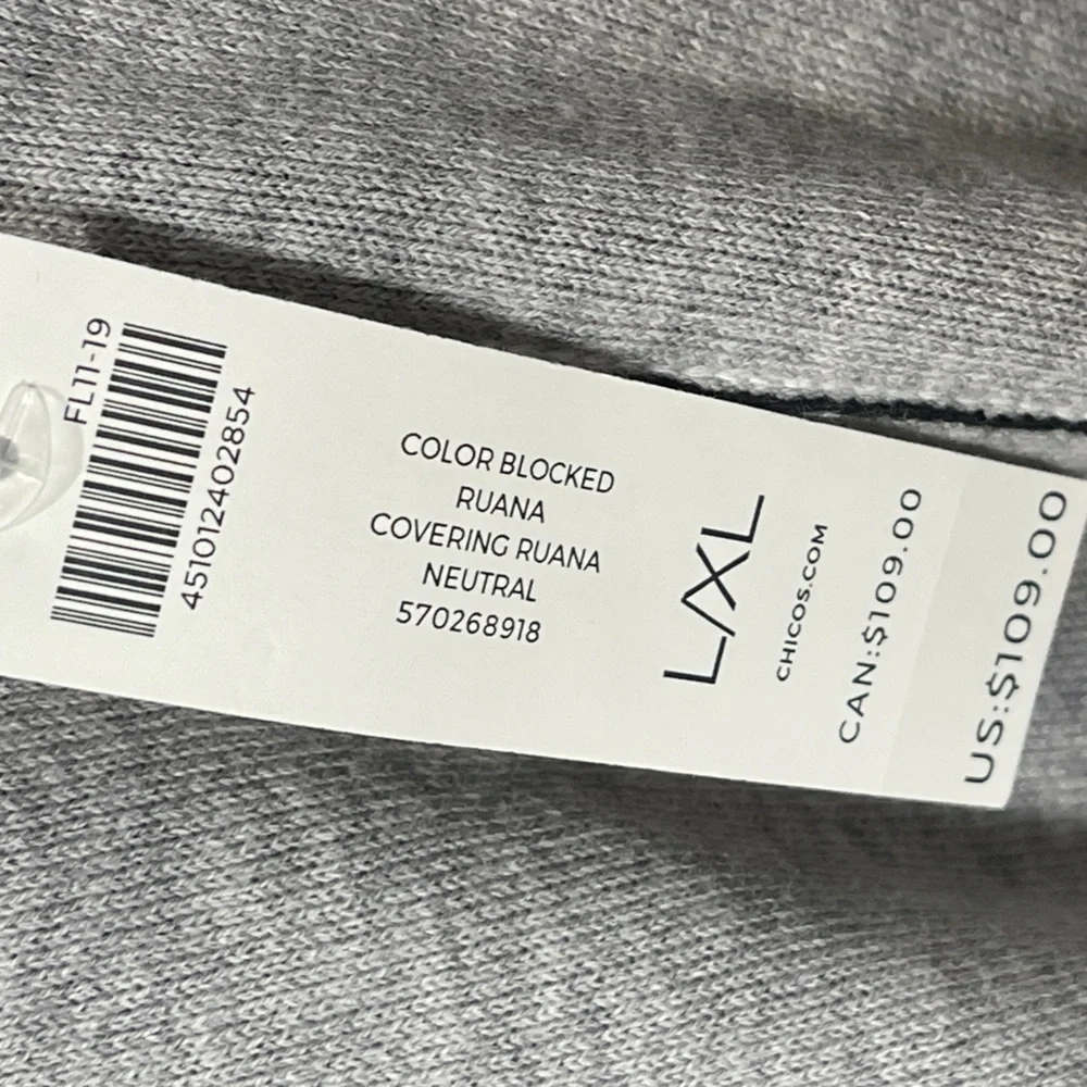 Chico's NWT Colorblock Neutral Stripe Ruana Wrap Open Cardigan Black Tan Neutral
